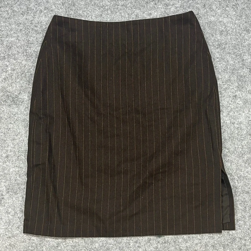 Vintage‎ Willi Smith Collection Women's Brown Pinstripe Wool Blend Midi Skirt